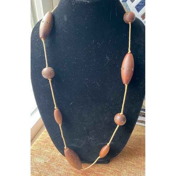 Boho Wood , Leather and Metal Unbranded Necklace 14" - Picture 3 of 7